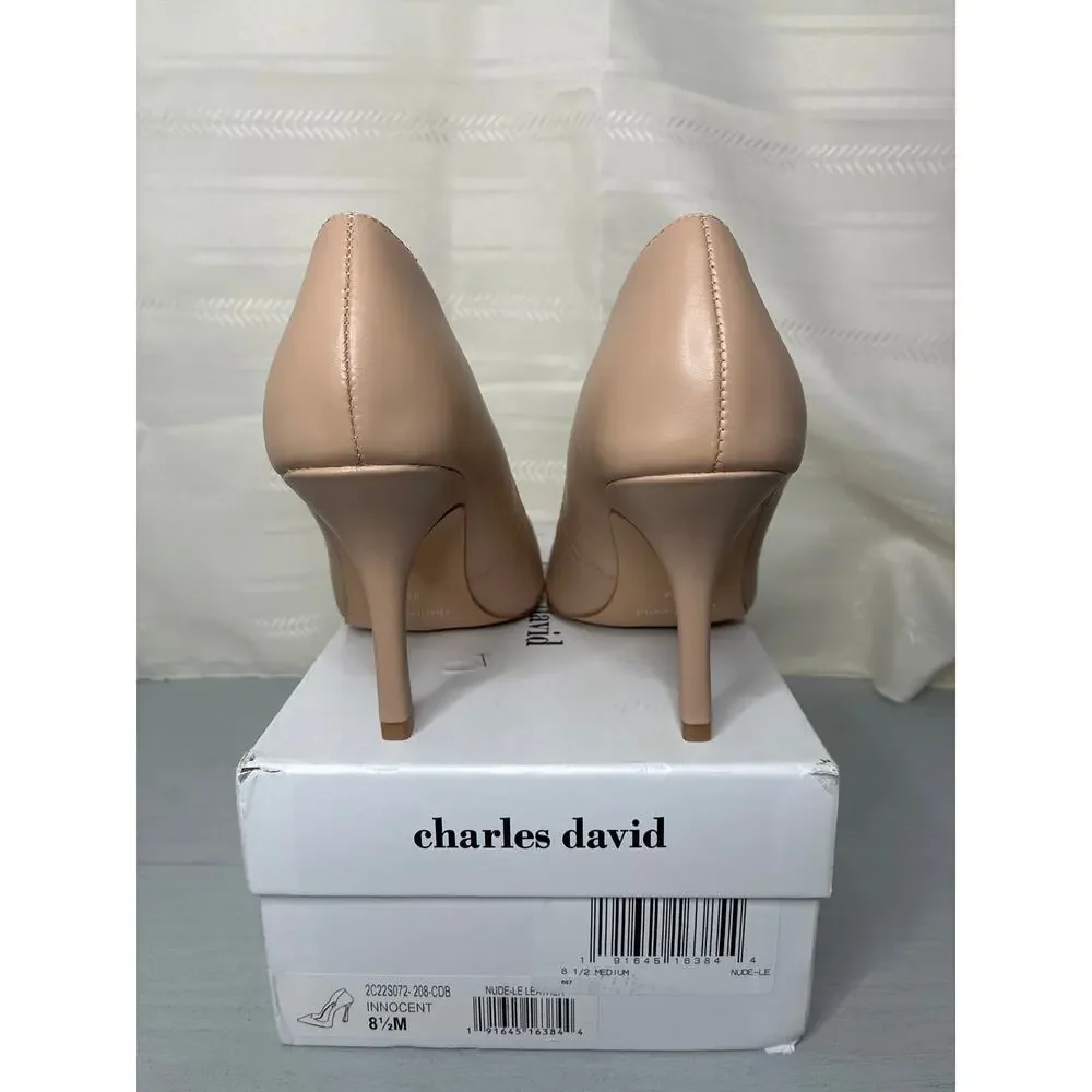 Charles David Innocent Stiletto Pumps Nude Leather Womens Size 8.5M